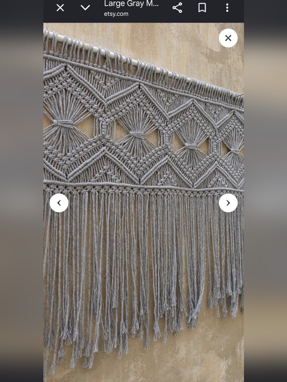 Handmade Gray Macramé Wall Hanging with Fringe
